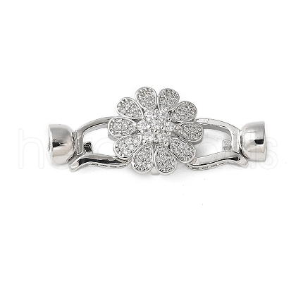 Brass Micro Pave Clear Cubic Zirconia Fold Over Clasps KK-P290-18P-1