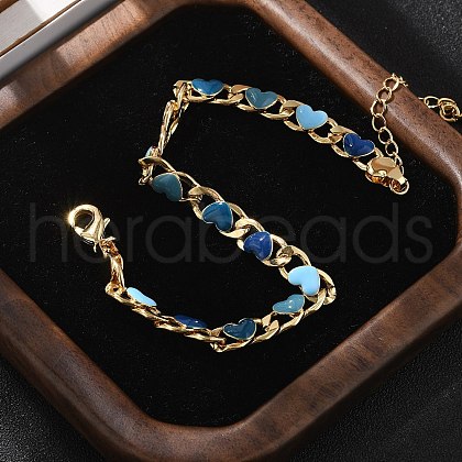 Heart Brass Enamel Curb Chains Bracelets for Women BJEW-B125-03G-1