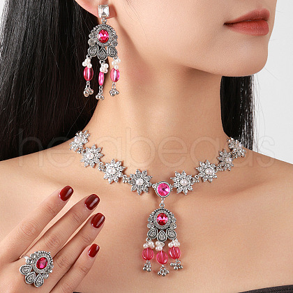 Bohemian Flower Alloy Rhinestone & Imitation Pearl Jewelry Set FS-WG40B38-02-1