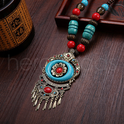 Ethnic Style Alloy & Wood & Resin Pendant Necklaces FS-WG5842A-03-1