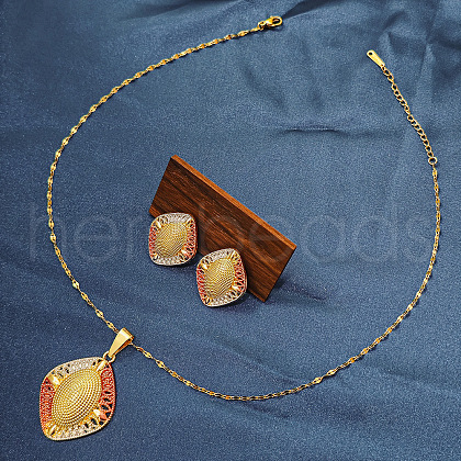 Retro Geometirc Alloy Hollow Pendant Necklace & Stud Earring FS-WGC9651-01-1