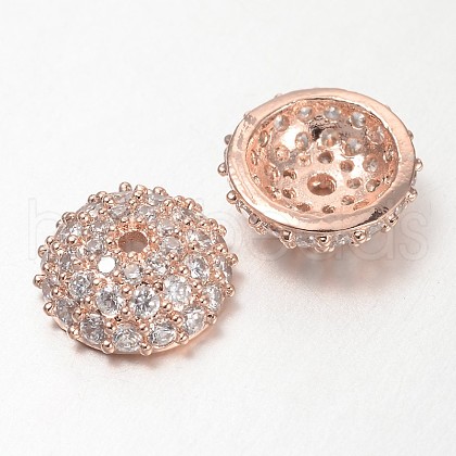 Apetalous Half Round/Dome Brass Micro Pave Cubic Zirconia Bead Caps ZIRC-D062-RG-1