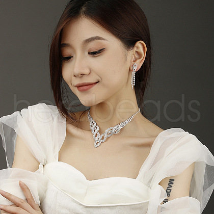 Twist Horse Eye Brass Crystal Rhinestone Chain Necklaces & Tassel Stud Earrings  FS-WGBEA29-02-1