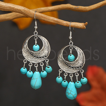 Bohemian Fringed Synthetic Turquoise Dangle Earrings LN9016-2-1