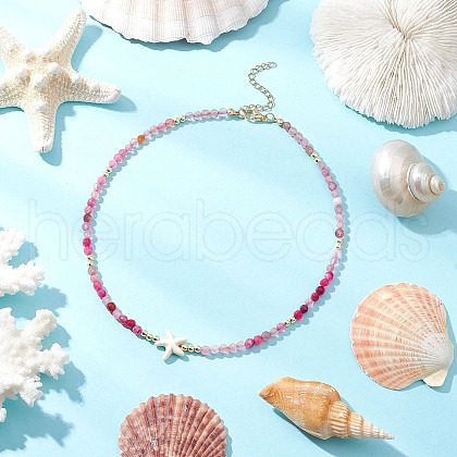 Summer Beach Dyed Natural Agate Round Beaded Necklaces NJEW-JN05262-01-1