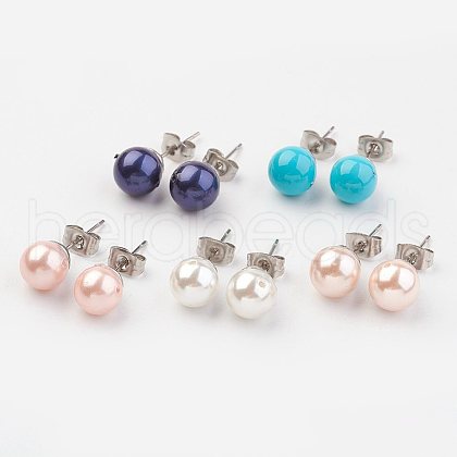 Shell Pearl Ball Stud Earring Findings X-EJEW-JE02370-1