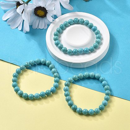 Natural Howlite Bead Stretch Bracelets X-BJEW-K212-B-011-1