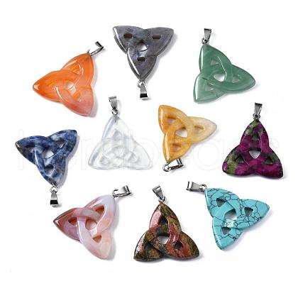 Triangle Knot Natural & Synthetic Mixed Stone Pendants with Brass Clasps G-R220-09-1