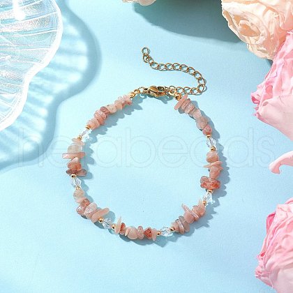 Natural Sunstone Chip Beaded Bracelets for Women BJEW-JB11742-02-1