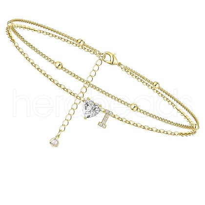 Heart & Letter Brass Crystal Rhinestone Charm Double Layer Anklets FS-WG6749C-09-1