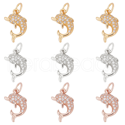 Beebeecraft 9Pcs 3 Colors Brass Micro Pave Cubic Zirconia Charms ZIRC-BBC0001-34-1