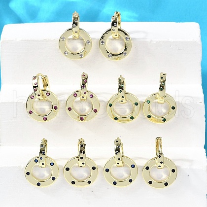 Flat Round Brass Micro Pave Cubic Zirconia Hoop Earrings EJEW-U061-02G-1