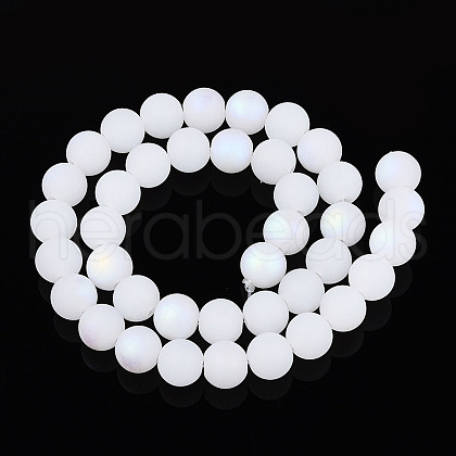 Frosted Imitation Jade Glass Beads Strands GLAA-T032-J10mm-MBB01-1