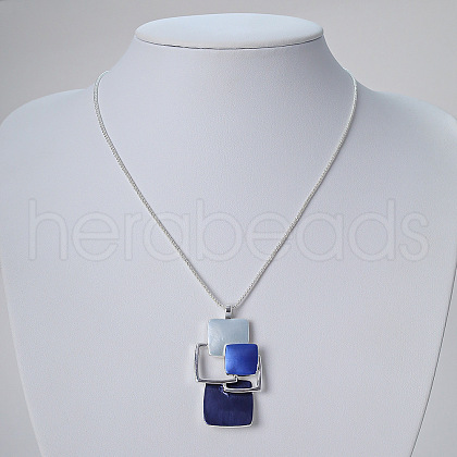 Multi Square Brass Blue Enamel Pendant Necklaces for Women FS-WG21173-01-1