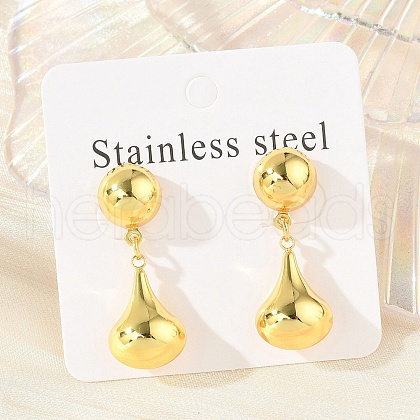 Teardrop 304 Stainless Steel Stud Earrings for Women EJEW-A125-40G-1