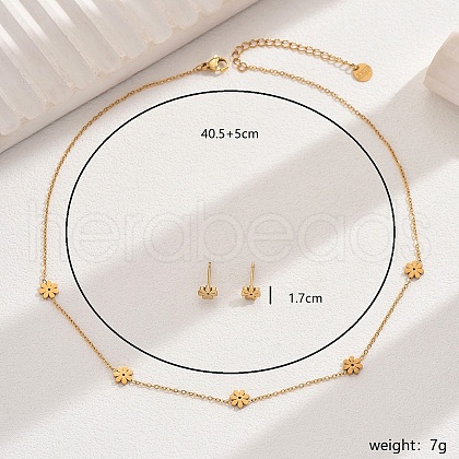 Minimalist Stainless Steel Flower Stud Earrings & Necklaces Set for Women BV2864-1