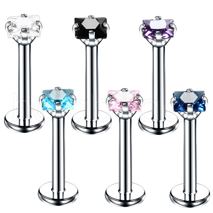 Square 304 Stainless Steel Cubic Zirconia 15 Gauge Internally Threaded Labrets for Women Men FS-WG03966-02-1