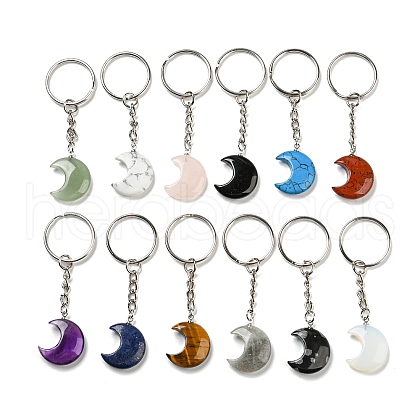 Reiki Natural & Synthetic Mixed Gemstone Moon Pendant Keychains KEYC-P015-01P-1