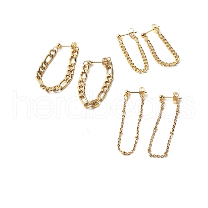 3Pair 3 Style 304 Stainless Steel Figaro & Twisted & Satellite Chain Dangle Stud Earrings for Men Women FIND-SZ0002-49-1