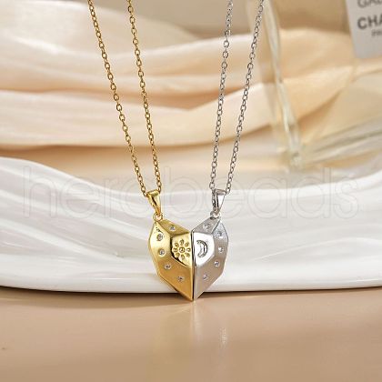 2Pcs Brass Micro Pave Clear Cubic Zirconia Magnetic Pendant Necklaces with 304 Stainless Steel Cable Chain WG04DA7-10-1