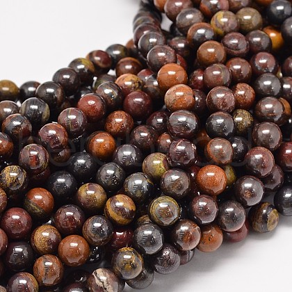 Natural Red Tiger Iron Round Bead Strands G-P075-22-6mm-1