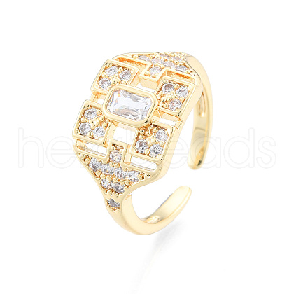 Cubic Zirconia Snowflake Open Cuff Ring RJEW-N035-136-1