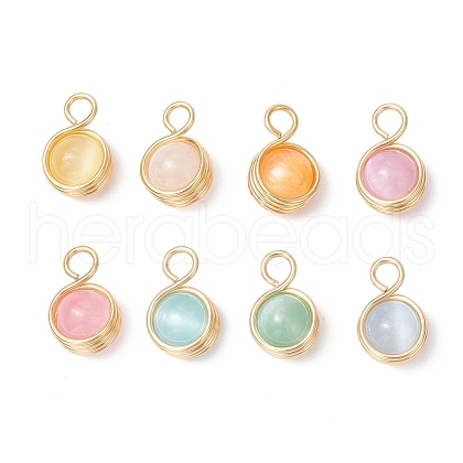 Dyed Natural Selenite Copper Wire Wrapped Round Pendants PALLOY-JF03771-01-1