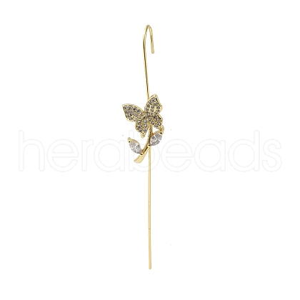 Butterfly Brass Crystal Rhinestone Ear Wrap Crawler Hook Earrings for Women EJEW-C097-03G-02-1