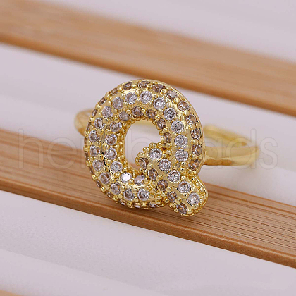 Brass Micro Pave Clear Cubic Zirconia Initial Cuff Rings FS-WGB210B-17-1