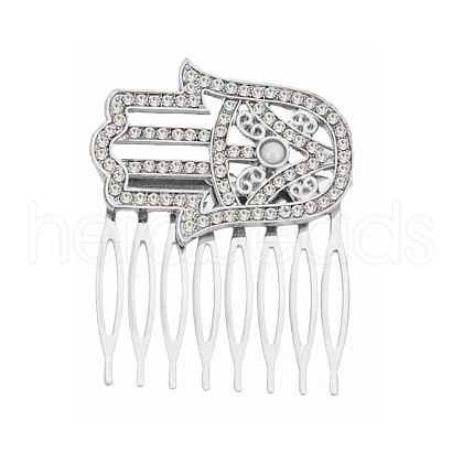 Palm Alloy Rhinestone Hair Combs PW-WG22768-02-1