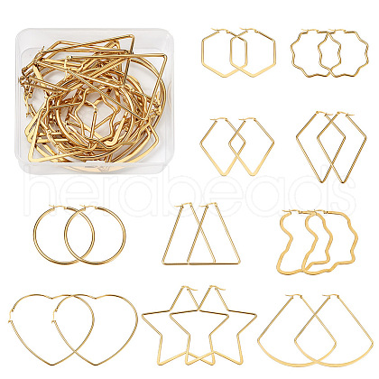 10 Pairs 10 Styles 201 & 304 Stainless Steel Big Hoop Earrings EJEW-PJ0001-01-1