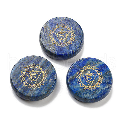 Natural Lapis Lazuli Flat Round with Chakra Sign Figurines Display Decorations DJEW-K025-01D-1