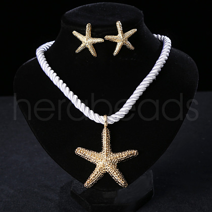 Starfish Alloy with Polyester Cord Pendant Necklaces & Stud Earrings Sets FS-WG7CDFE-01-1