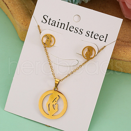 Stainless Steel Pendant Necklace & Stud Earring FS-WGABA87-03-1