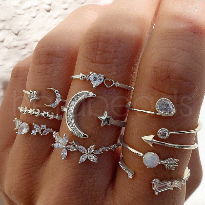 10Pcs Alloy with Crystal Rhinestone Finger Rings WG3531F-06-1