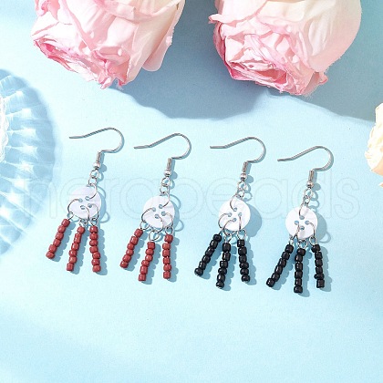 Glass Seed Flat Round Dangle Earrings EJEW-JE06435-1