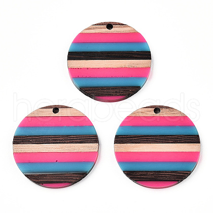 Opaque Resin & Walnut Wood Pendants RESI-N039-04-1