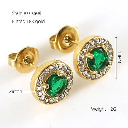 304 Stainless Steel Cubic Zirconia Stud Earrings FS-WGD0B7C-10-1
