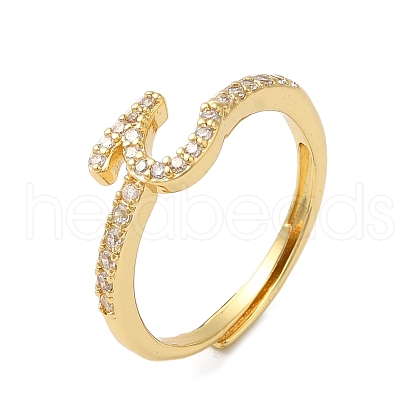 Rack Plating Brass Cubic Zirconia Arabic Letters Adjustable Rings for Women RJEW-S407-10G-13-1
