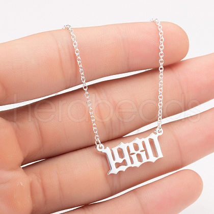 1980 Birth Year Number 201 Stainless Steel Pendant Cable Chain Necklaces FS-WGB5F08-69-1