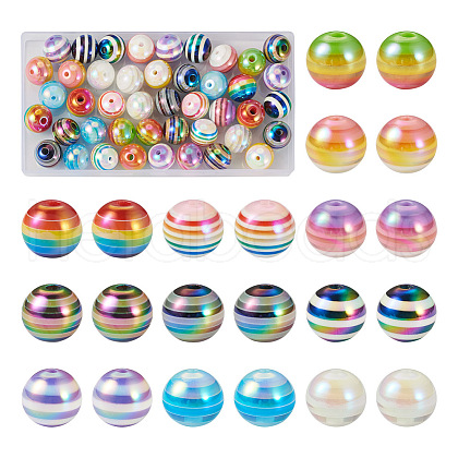44Pcs 11 Colors Stripe Resin Beads RESI-TA0001-75-1