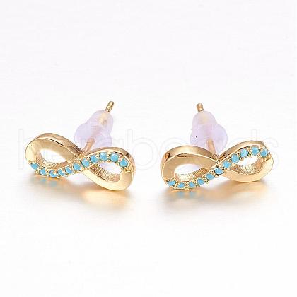 Brass Micro Pave Cubic Zirconia Stud Crawler Earrings EJEW-P119-14G-1