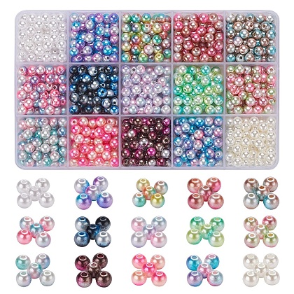 900Pcs 15 Style Rainbow ABS Plastic Imitation Pearl Beads OACR-YW0001-13-1