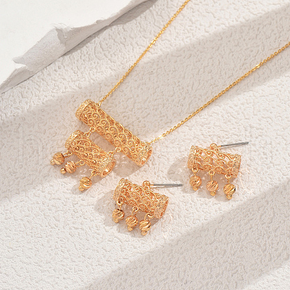 Geometric Hollow Tube Fringe Brass Stud Earrings & Pendant Necklaces Sets for Women Party BW3391-1