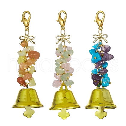Gemstone Chips & Alloy Bowknot Kcychain HJEW-JM01313-1