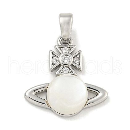 Brass with Clear Cubic Zirconia with Sea Shell Pendant KK-Q820-20P-1