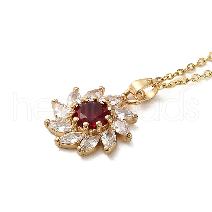 Brass Micro Pave Cubic Zirconia Flower Pendant Necklaces for Women NJEW-E106-03KCG-01-1