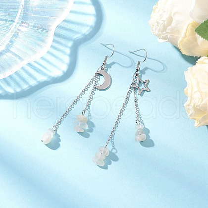304 Stainless Steel Star & Moon Dangle Earrings EJEW-JE06394-1