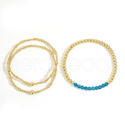 3 Pcs Birthstone Glass Imitation Quartz Brass Bead Bracelet KF1017-12-1