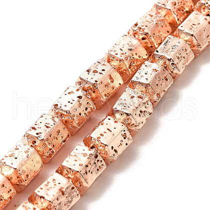 Electroplated Natural Lava Rock Beads Strands G-G984-09RG-1